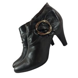 MICHELLE D.! ESPRESSO BROWN GENUINE LEATHER GATHERED DETAIL ANKLE BOOTS! SZ 10M
